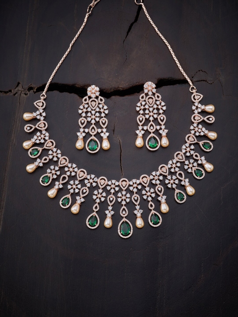 

Kushal's Fashion Jewellery Green Rose Gold-Plated Necklace
