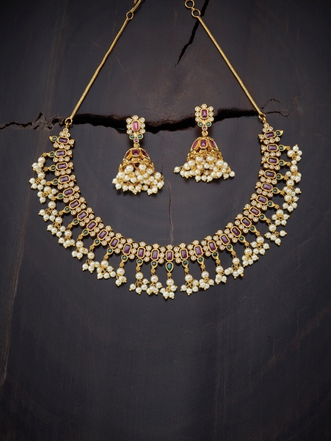 

Kushal's Fashion Jewellery Red & Green Gold-Plated Antique Necklace