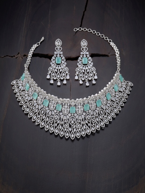 

Kushal's Fashion Jewellery Women Sea Green Silver-Plated CZ Jewellery Set