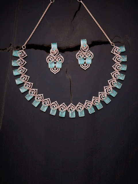 

Kushal's Fashion Jewellery Women Sea Green Gold-Plated CZ Jewellery Set