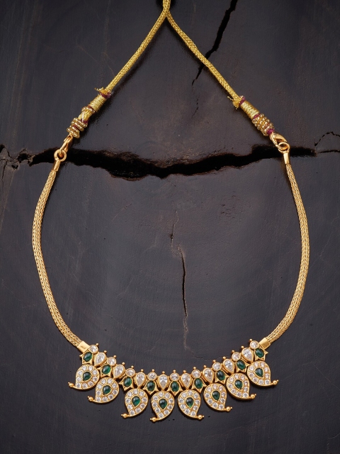 

Kushal's Fashion Jewellery Green Silver Gold-Plated Temple Necklace