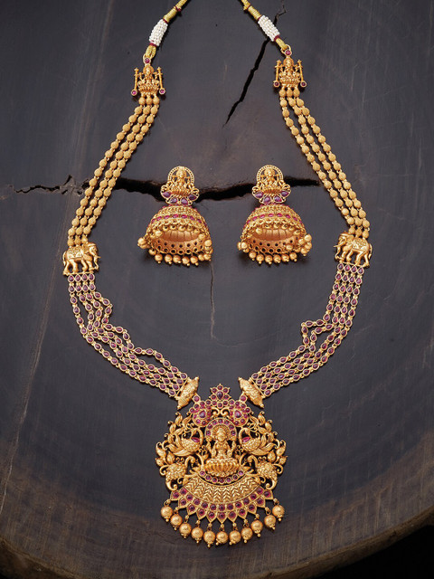 

Kushal's Fashion Jewellery Red Gold-Plated Antique Necklace Set