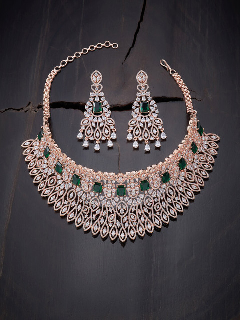 

Kushal's Fashion Jewellery Green Gold-Plated Choker Necklace
