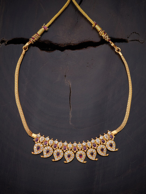 

Kushal's Fashion Jewellery Red Gold-Plated Silver Temple Necklace
