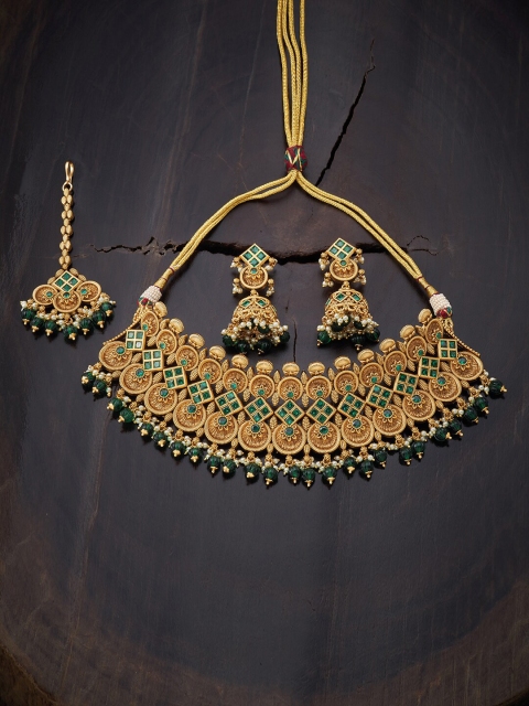 

Kushal's Fashion Jewellery Green Gold-Plated Antique Necklace