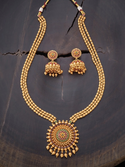 

Kushal's Fashion Jewellery Red & Green Gold-Plated Antique Necklace