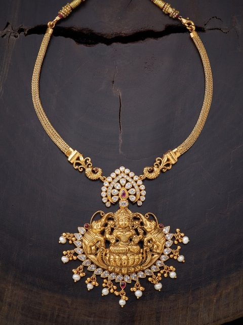 

Kushals Fashion Jewellery Gold-Plated & Red 92.5 Silver Temple Necklace