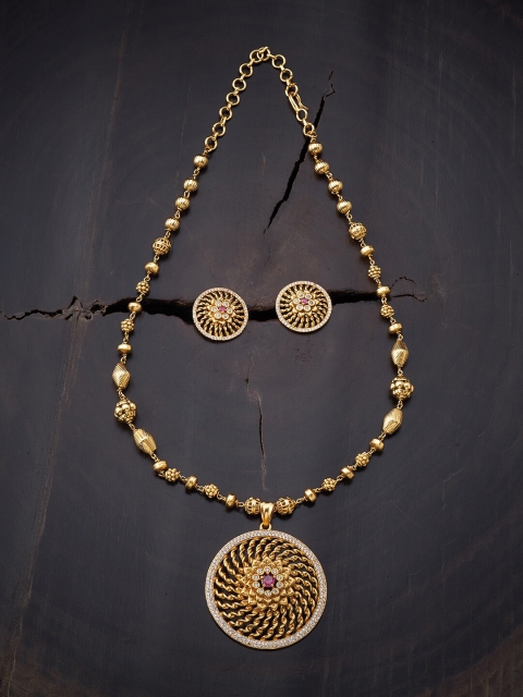 

Kushal's Fashion Jewellery Red Gold-Plated Antique Necklace Set