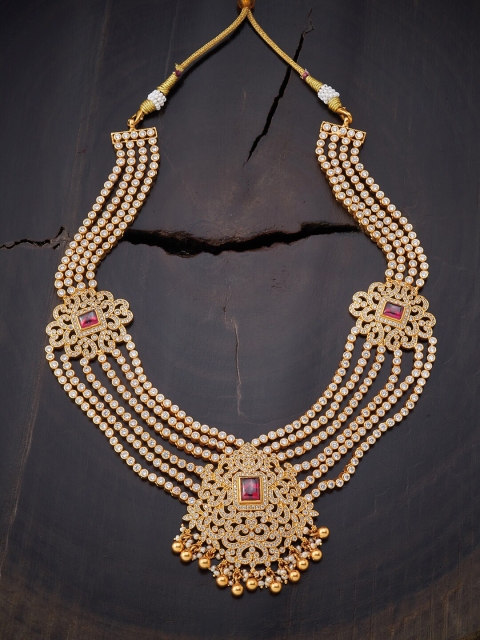 

Kushals Fashion Jewellery Gold-Plated & Red 92.5 Silver Temple Necklace
