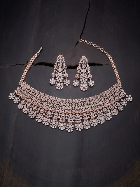 

Kushal's Fashion Jewellery White & Rose Gold-Plated Choker Jewellery Set