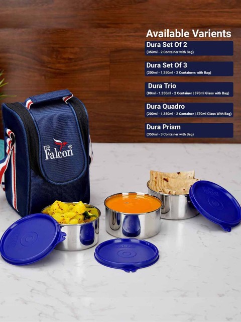 

PDDFALCON Blue & Silver-Toned Solid Stainless Steel Lunch Box With Bag