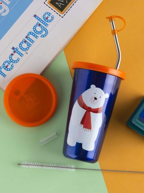 

PDDFALCON Blue Cartoon Straw Glass 370 Ml