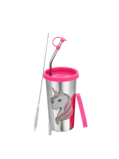 

PDDFALCON Pink & Steel Cartoon Stainless Steel Straw Glass