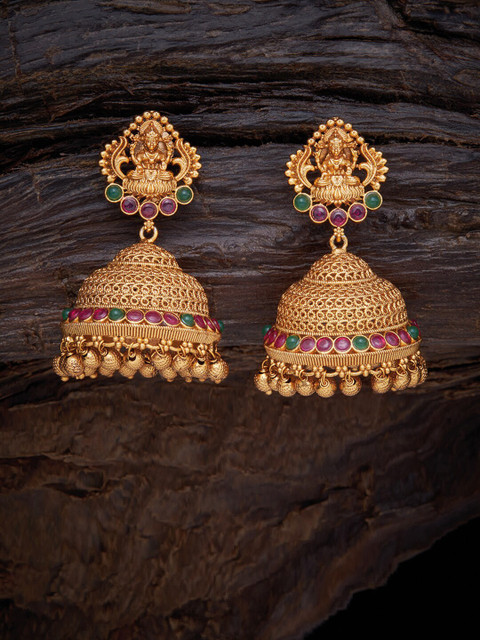 

Kushal's Fashion Jewellery Red Dome Shaped Jhumkas Earrings