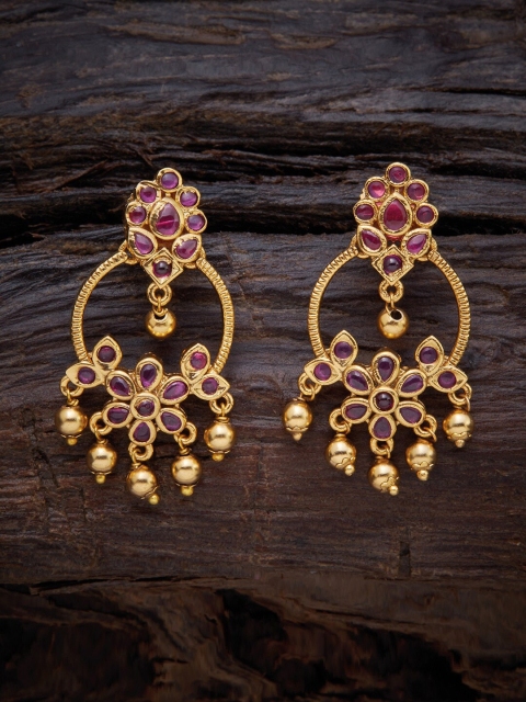 

Kushal's Fashion Jewellery Gold-Toned & Pink Floral Hoop Earrings