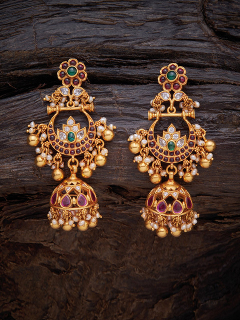 

Kushal's Fashion Jewellery Red Crescent Shaped Jhumkas Earrings