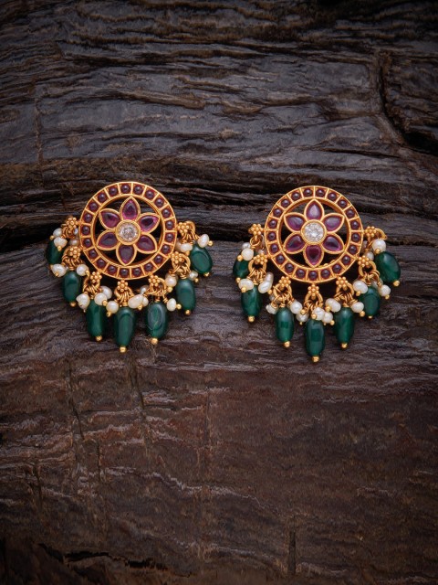 

Kushals Fashion Jewellery 92.5 Silver Ruby Green Studs Earrings, Red