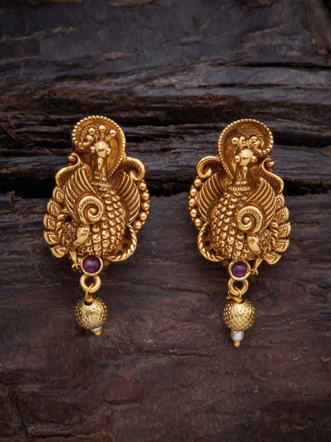 

Kushal's Fashion Jewellery Red Peacock Shaped Drop Earrings