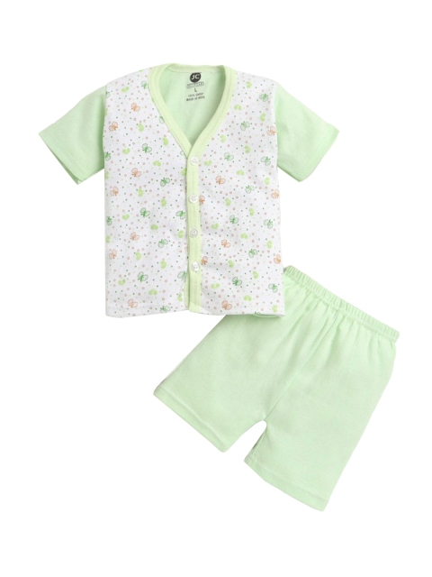 

Hopscotch Unisex Kids Green & White Printed Night suit