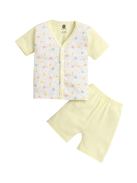 

Hopscotch Unisex Kids Yellow & Off White Printed Night suit