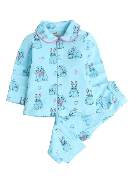 

Hopscotch Girls Green Printed Night suit