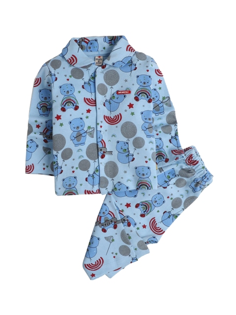 

Hopscotch Boys Blue & Red Printed Pure Cotton Night Suit