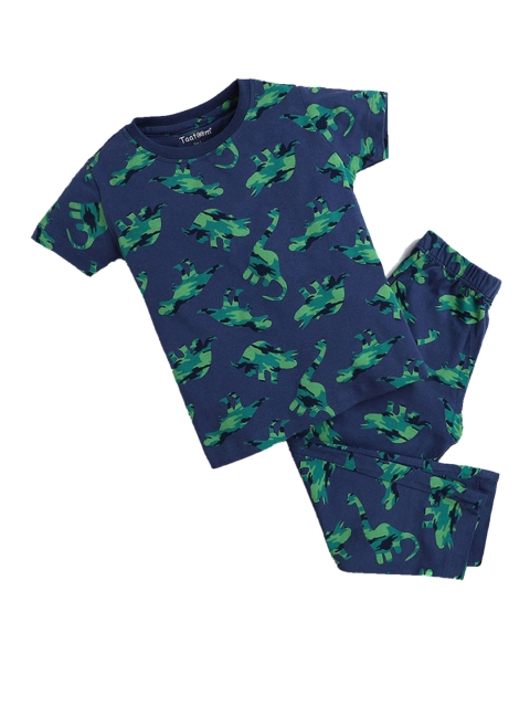 

Hopscotch Boys Blue & Green Pure Cotton Printed Night suit