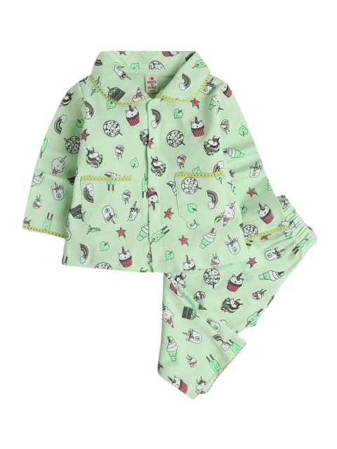 

Hopscotch Girls Green & Red Printed Night suit