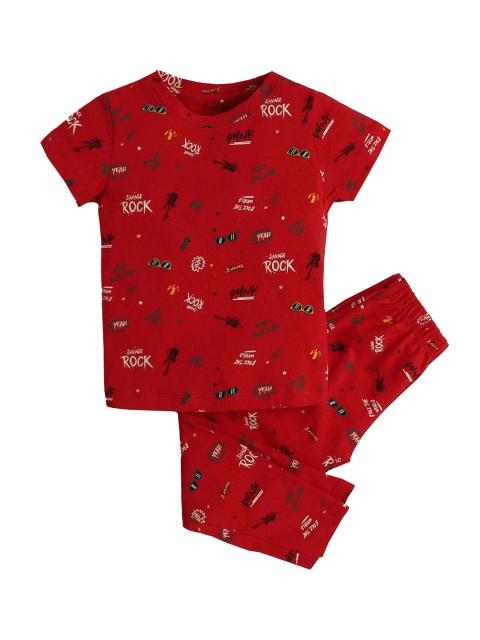 

Hopscotch Boys Red & Black Printed Night suit