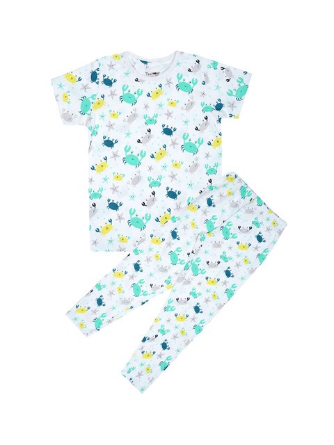 

Hopscotch Boys White & Green Printed Night suit