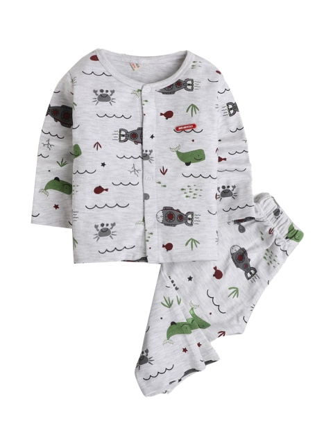 

Hopscotch Boys Grey & Green Pure Cotton Printed Night suit