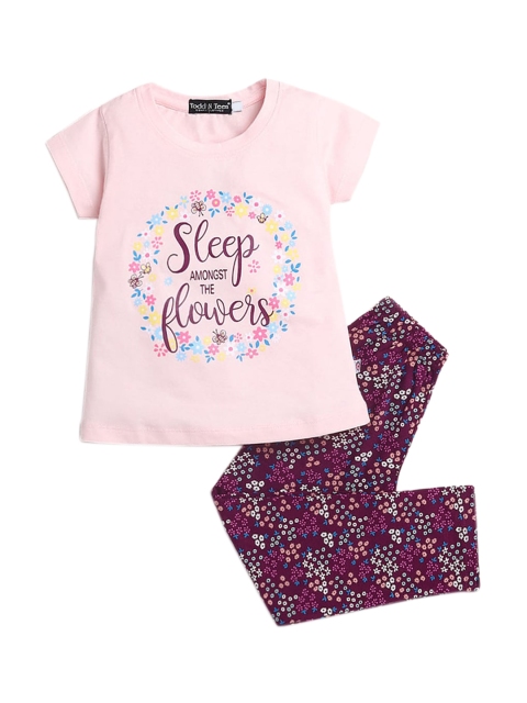 

Hopscotch Girls Pink & Purple Printed Night suit