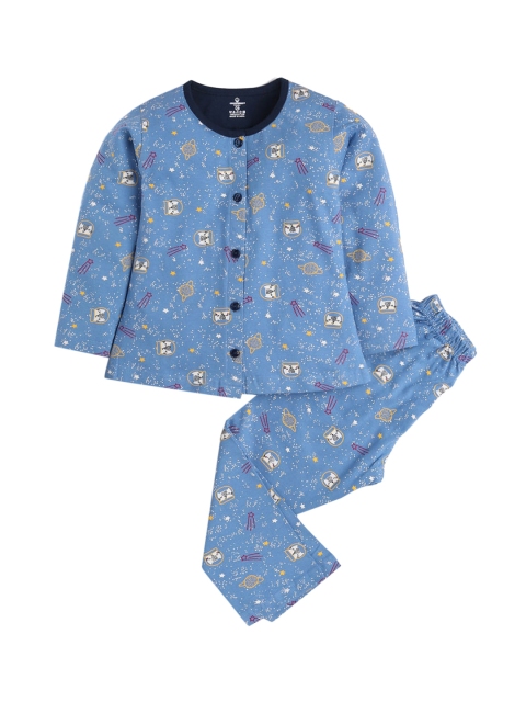 

Hopscotch Girls Blue & White Printed Night suit