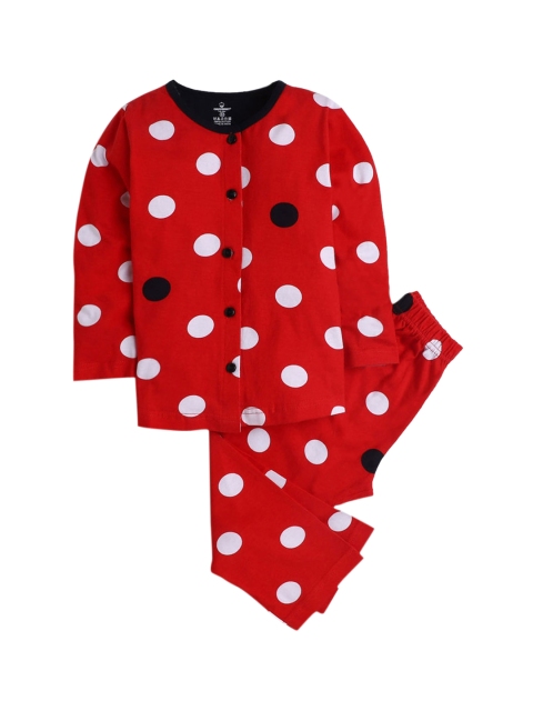 

Hopscotch Girls Red & White Printed Night suit