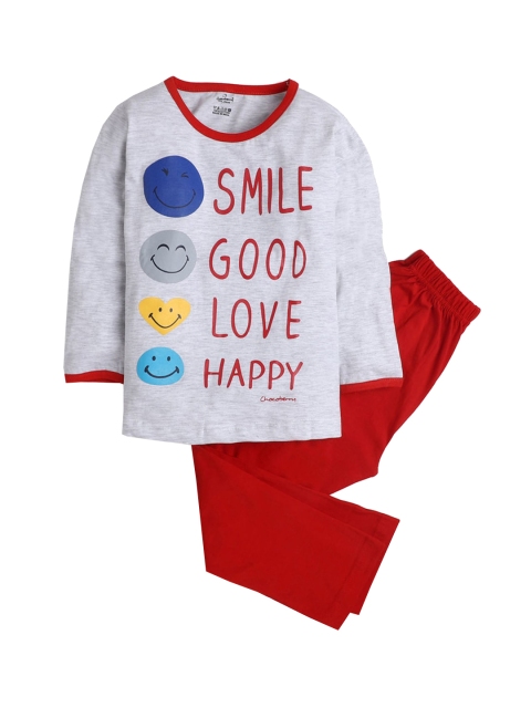 

Hopscotch Girls Red & Grey Printed Night suit