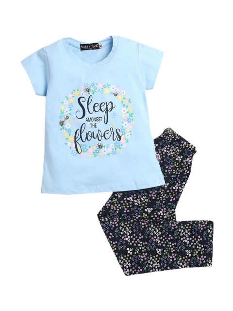 

Hopscotch Girls Blue Printed Night suit