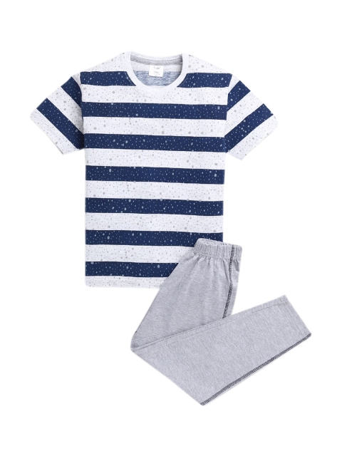 

Hopscotch Boys Navy Blue & White Striped Cotton Night suit