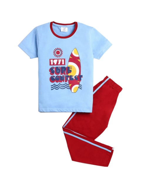 

Hopscotch Boys Blue & Red Printed Pure Cotton Night Suit