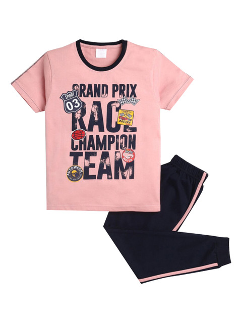 

Hopscotch Boys Pink & Black Printed Night suit