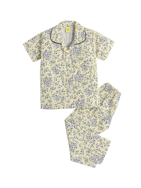 

Hopscotch Girls Yellow & Black Printed Night suit