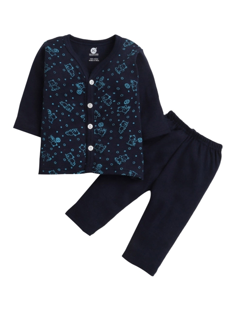 

Hopscotch Unisex Kids Navy Blue Printed Night suit