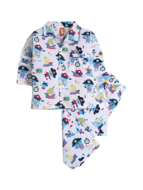 

Hopscotch Boys Blue & White Printed Pure Cotton Night Suit