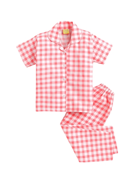 

Hopscotch Girls Pink & White Checked Night suit
