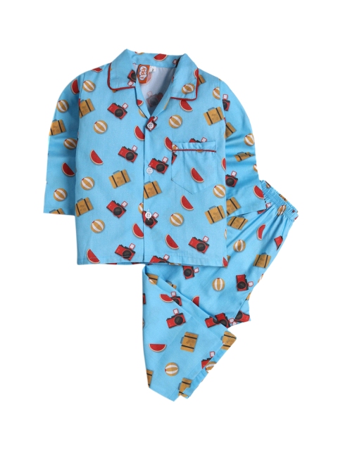 

Hopscotch Boys Blue & Red Printed Night suit