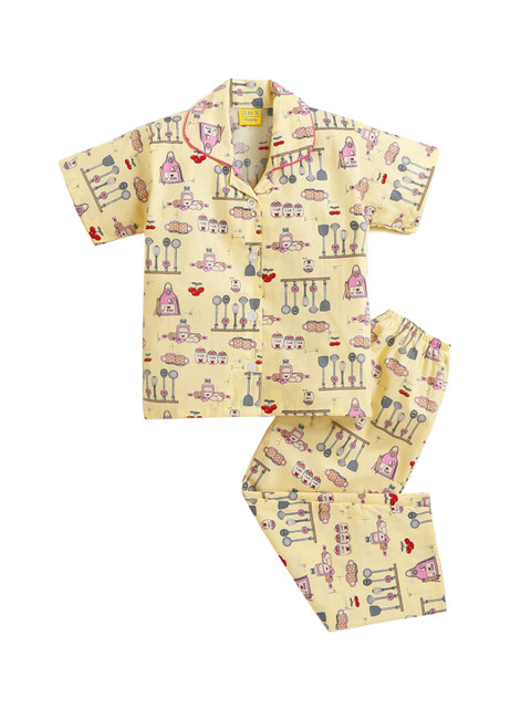 

Hopscotch Girls Yellow & Pink Printed Night suit