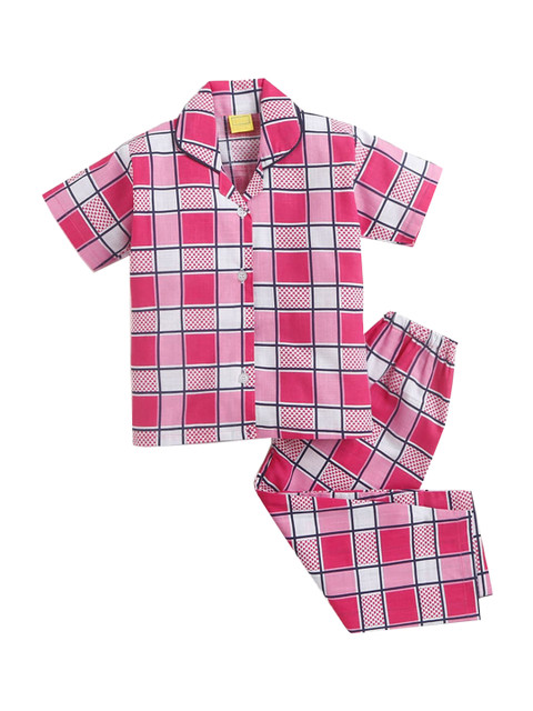 

Hopscotch Girls Fuchsia Checked Night suit