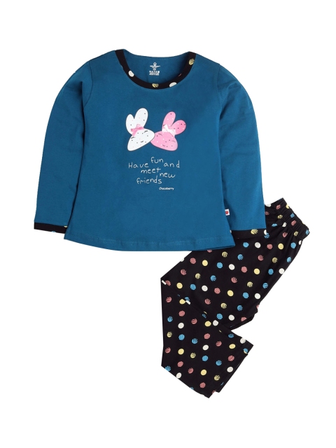 

Hopscotch Girls Blue & Black Printed Night suit