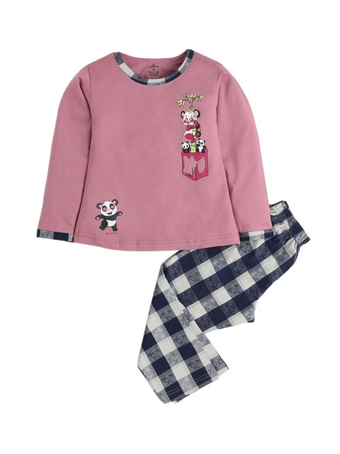 

Hopscotch Girls Grey & Black Checked Night suit
