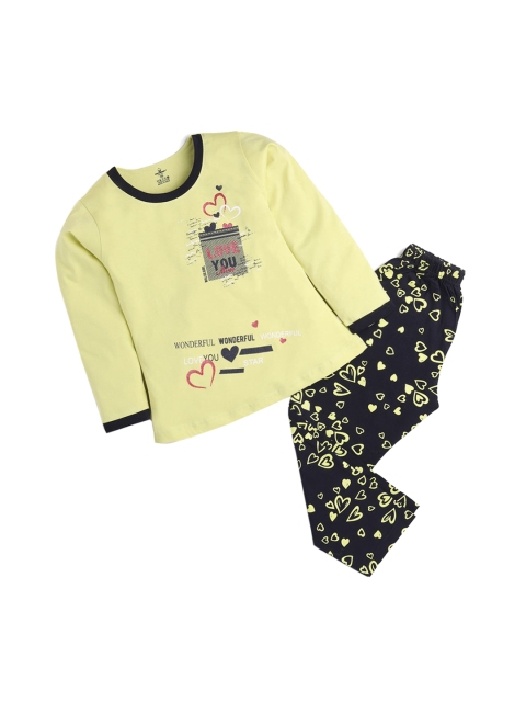 

Hopscotch Girls Yellow & Black Printed Night suit
