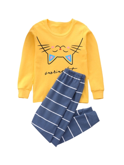 

Hopscotch Boys Yellow & Blue Striped Night suit